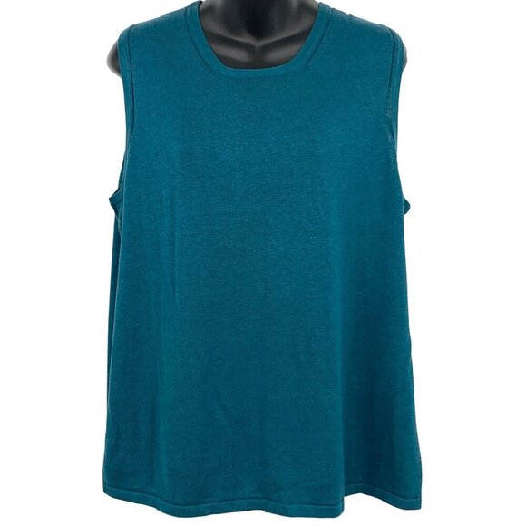 Coldwater Creek Plus Top 1X Blouse Tank Teal Sleeveless Silk Knit Women NWT New - Picture 1 of 8